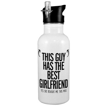 This guy has the best Girlfriend, White water bottle with straw, stainless steel 600ml
