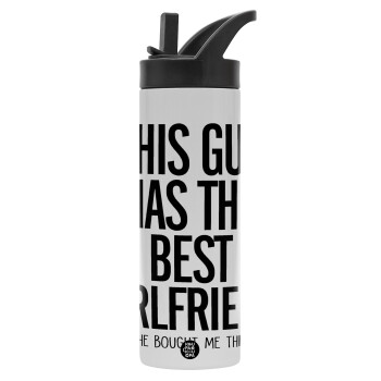 This guy has the best Girlfriend, Metallic thermos bottle with straw & handle, stainless steel (Stainless steel 304), double-walled, 600ml.