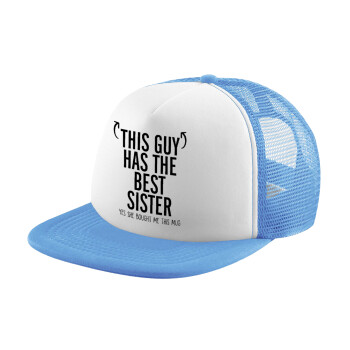 This guy has the best Sister, Child's Soft Trucker Hat with Blue/White Mesh (POLYESTER, CHILD, ONE SIZE)