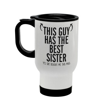 This guy has the best Sister, Stainless steel travel mug with lid, double wall white 450ml
