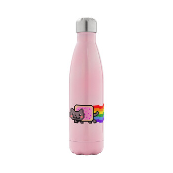 Nyan Pop-Tart Cat, Metal mug thermos Pink Iridiscent (Stainless steel), double wall, 500ml