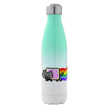 Nyan Pop-Tart Cat, Metal mug thermos Green/White (Stainless steel), double wall, 500ml