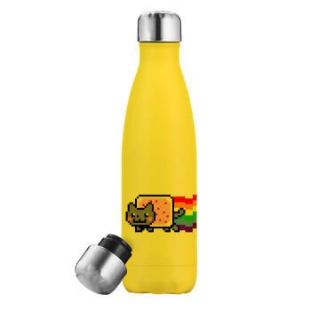 Nyan Pop-Tart Cat, Yellow Stainless Steel Metallic Thermos, double-walled, 500ml