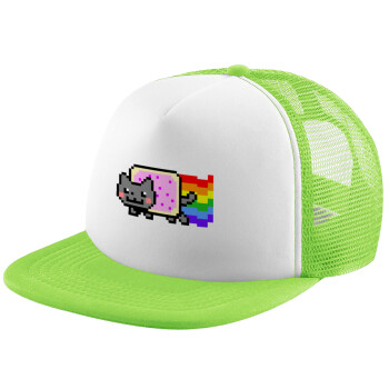 Nyan Pop-Tart Cat, Adult Soft Trucker Hat with Mesh GREEN/WHITE (POLYESTER, ADULT, ONE SIZE)