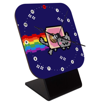 Nyan Pop-Tart Cat, Επιτραπέζιο ρολόι ξύλινο με δείκτες (10cm)