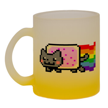 Nyan Pop-Tart Cat, Κούπα γυάλινη δίχρωμη με βάση το κίτρινο ματ, 330ml