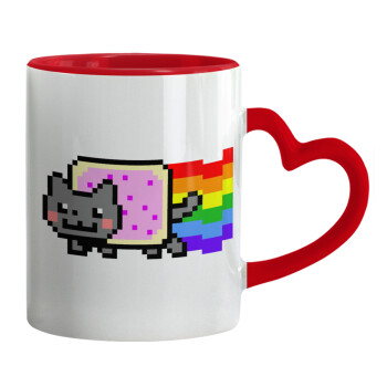 Nyan Pop-Tart Cat, Κούπα καρδιά χερούλι κόκκινη, κεραμική, 330ml