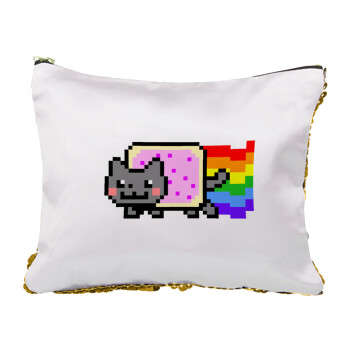 Nyan Pop-Tart Cat, Sequin Gold Pouch Cosmetic Bag