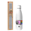 Easter Set, metallic stainless thermos bottle (500ml) & scented flat Easter candle (30cm) (GRAY)