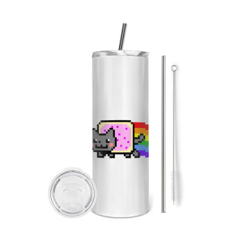 Nyan Pop-Tart Cat, Eco friendly stainless steel tumbler 600ml, with metal straw & cleaning brush