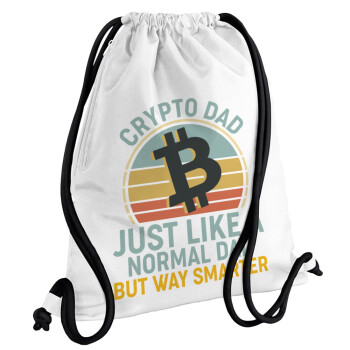 Crypto Dad, Backpack pouch GYMBAG white, with pocket (40x48cm) & thick cords