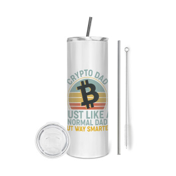 Crypto Dad, Tumbler ποτήρι θερμό από ανοξείδωτο ατσάλι 600ml, με μεταλλικό καλαμάκι & βούρτσα καθαρισμού