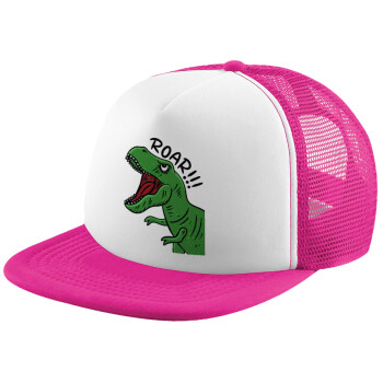 Dyno roar!!!, Καπέλο Ενηλίκων Soft Trucker με Δίχτυ Pink/White (POLYESTER, ΕΝΗΛΙΚΩΝ, UNISEX, ONE SIZE)
