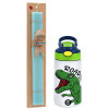 Easter Set, Children's thermal stainless steel bottle with safety straw, green/blue (350ml) & aromatic flat Easter candle (30cm) (TURQUOISE)