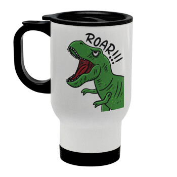 Dyno roar!!!, Stainless steel travel mug with lid, double wall white 450ml