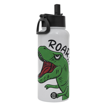 Dyno roar!!!, Metal mug thermo White with Straw and Spout Lid (Stainless steel), double wall, 950ml