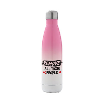 Remove all toxic people, Metal mug thermos Pink/White (Stainless steel), double wall, 500ml