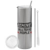 Eco friendly stainless steel Silver tumbler 600ml, with metal straw & cleaning brush