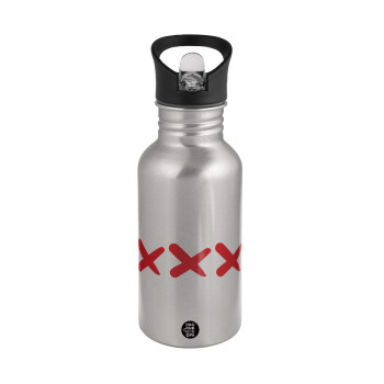 XXX, Water bottle Silver with straw, stainless steel 500ml