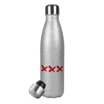 XXX, Μεταλλικό παγούρι θερμός Glitter Aσημένιο (Stainless steel), διπλού τοιχώματος, 500ml