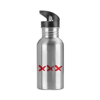 XXX, Water bottle Silver with straw, stainless steel 600ml