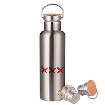 XXX, Stainless steel Silver with wooden lid (bamboo), double wall, 750ml