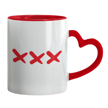XXX, Κούπα καρδιά χερούλι κόκκινη, κεραμική, 330ml