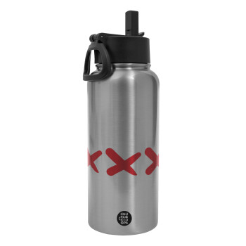 XXX, Metal mug thermo Silver with Straw and Spout Lid (Stainless steel), double wall, 950ml