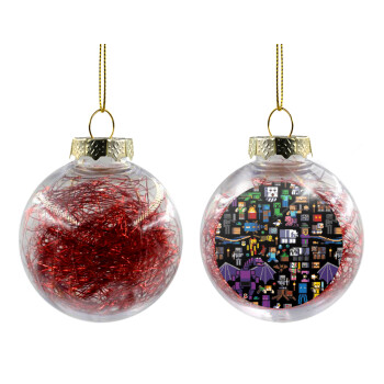 Minecraft Characters, Transparent Christmas tree ball ornament with red filling 8cm