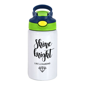 Bright, Shine like a Diamond, Children's hot water bottle, stainless steel, with safety straw, green, blue (350ml)