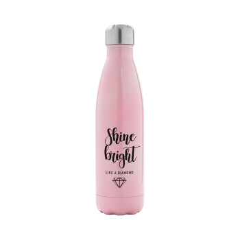 Bright, Shine like a Diamond, Metal mug thermos Pink Iridiscent (Stainless steel), double wall, 500ml