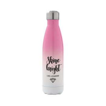Bright, Shine like a Diamond, Metal mug thermos Pink/White (Stainless steel), double wall, 500ml