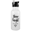 White water bottle with straw, stainless steel 600ml