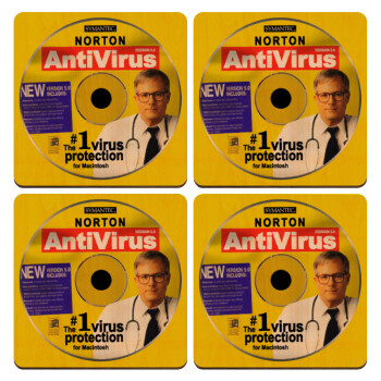 Norton antivirus, ΣΕΤ x4 Σουβέρ ξύλινα τετράγωνα plywood (9cm)