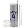 Tumbler stainless steel Silver 600ml, with metal straw & cleaning brush