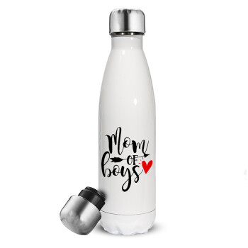 Mom of boys, Metal mug thermos White (Stainless steel), double wall, 500ml