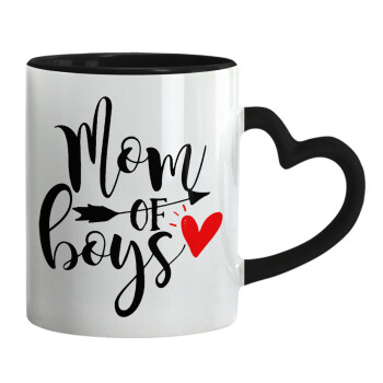 Mom of boys, Mug heart black handle, ceramic, 330ml