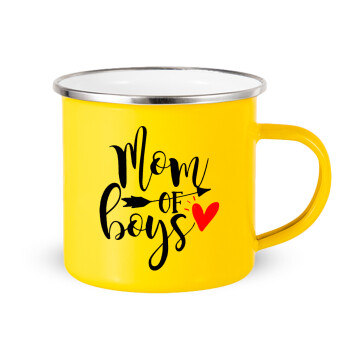 Mom of boys, Yellow Enamel Metallic Cup 360ml