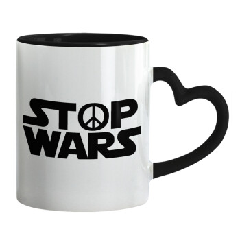 STOP WARS, Mug heart black handle, ceramic, 330ml