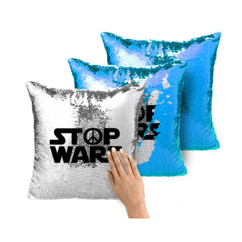 STOP WARS, Μαξιλάρι καναπέ Μαγικό Μπλε με πούλιες 40x40cm περιέχεται το γέμισμα