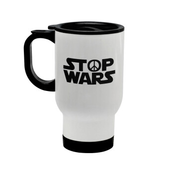 STOP WARS, Stainless steel travel mug with lid, double wall white 450ml