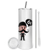 Tumbler stainless steel 600ml, with metal straw & cleaning brush