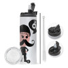 Travel Tumbler 2 Lids, with metal straw & cleaning brush (Stainless steel 304 Food grade, BPA free, 600ml)