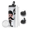 Travel Tumbler 2 Lids, with metal straw & cleaning brush (Stainless steel 304 Food grade, BPA free, 600ml)