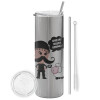 Tumbler stainless steel Silver 600ml, with metal straw & cleaning brush