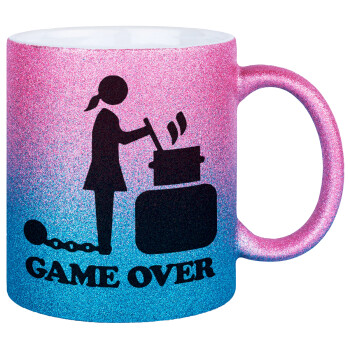 Woman Game Over, Κούπα Χρυσή/Μπλε Glitter, κεραμική, 330ml