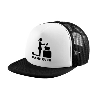 Woman Game Over, Καπέλο παιδικό Soft Trucker με Δίχτυ ΜΑΥΡΟ/ΛΕΥΚΟ (POLYESTER, ΠΑΙΔΙΚΟ, ONE SIZE)