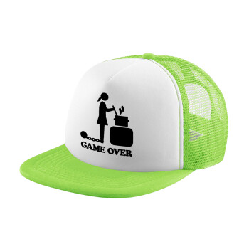 Woman Game Over, Child's Soft Trucker Hat with Green/White Mesh (POLYESTER, CHILDREN'S, ONE SIZE)