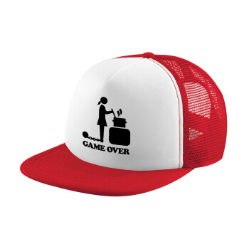 Woman Game Over, Καπέλο Ενηλίκων Soft Trucker με Δίχτυ Red/White (POLYESTER, ΕΝΗΛΙΚΩΝ, UNISEX, ONE SIZE)