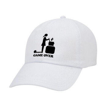 Woman Game Over, Καπέλο Ενηλίκων Baseball Λευκό 5-φύλλο (POLYESTER, ΕΝΗΛΙΚΩΝ, UNISEX, ONE SIZE)